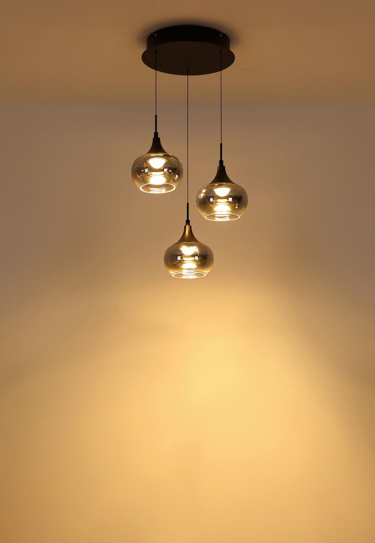 Hängeleuchte Lui Rauchglas, DxH: ca. 37x150 cm - Klar/Schwarz, Design, Glas/Kunststoff (37/150cm) - Globo