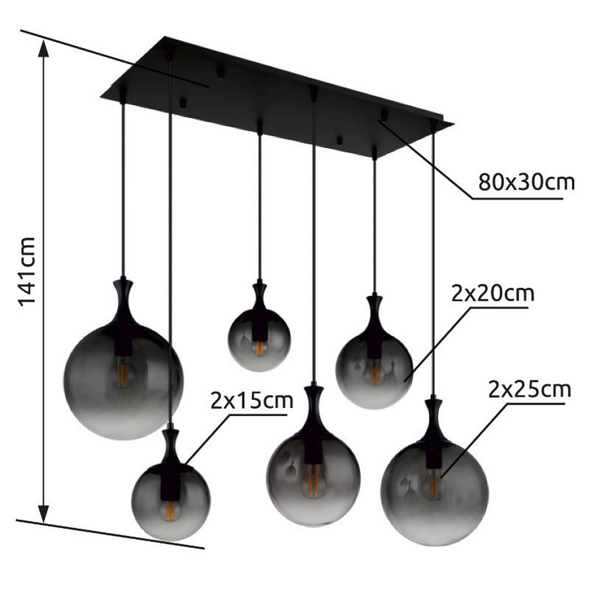 Függőlámpa 15885-6h - fekete, Design, műanyag/Üveg (97/48/141cm) - Globo