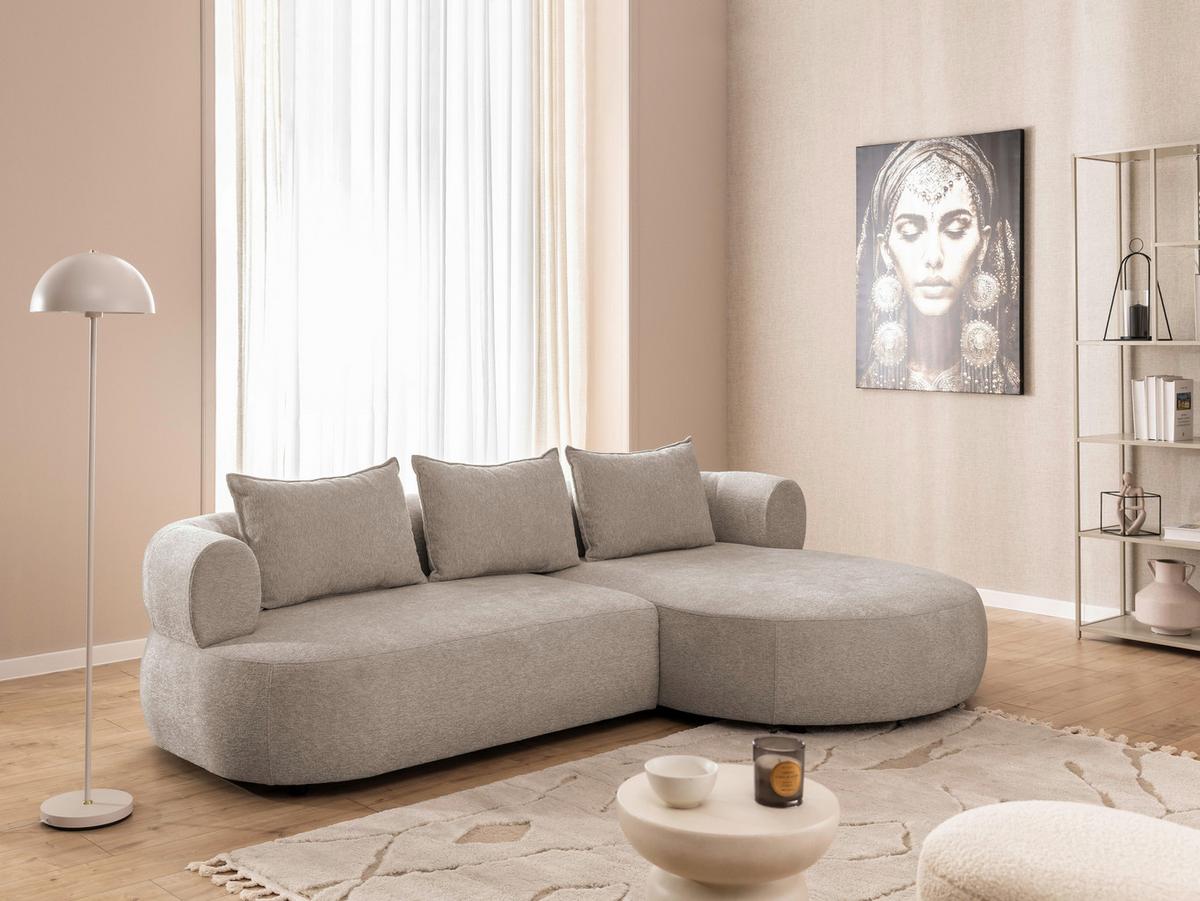 Ecksofa Ferro Hellbraun S: 256x156 cm - Hellbraun/Schwarz, Design, Textil (256/156cm) - Livetastic