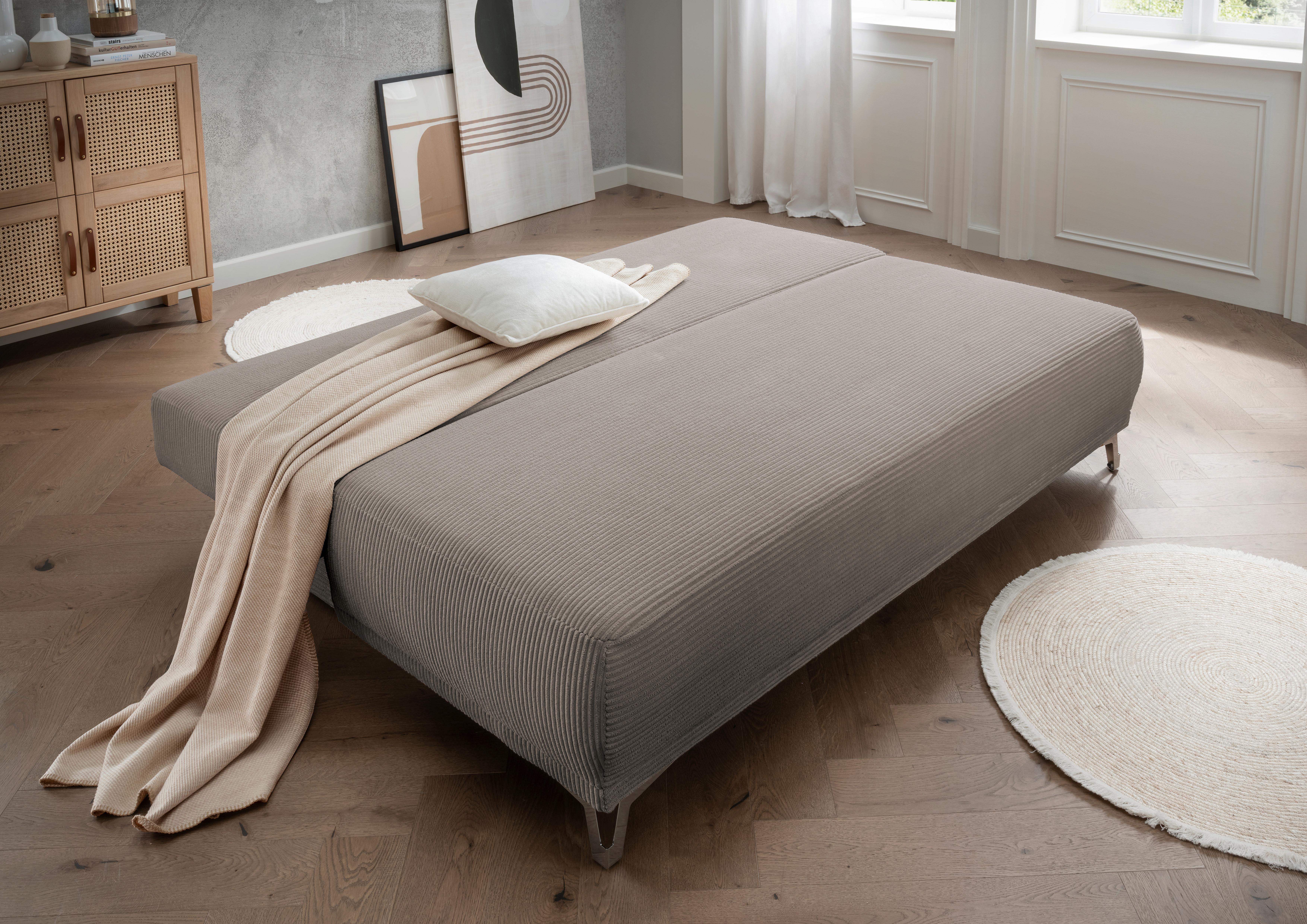 Schlafsofa Ari Graubraun Cord, B: 198 cm - Chromfarben/Graubraun, MODERN, Textil (198/90/100cm) - Livetastic