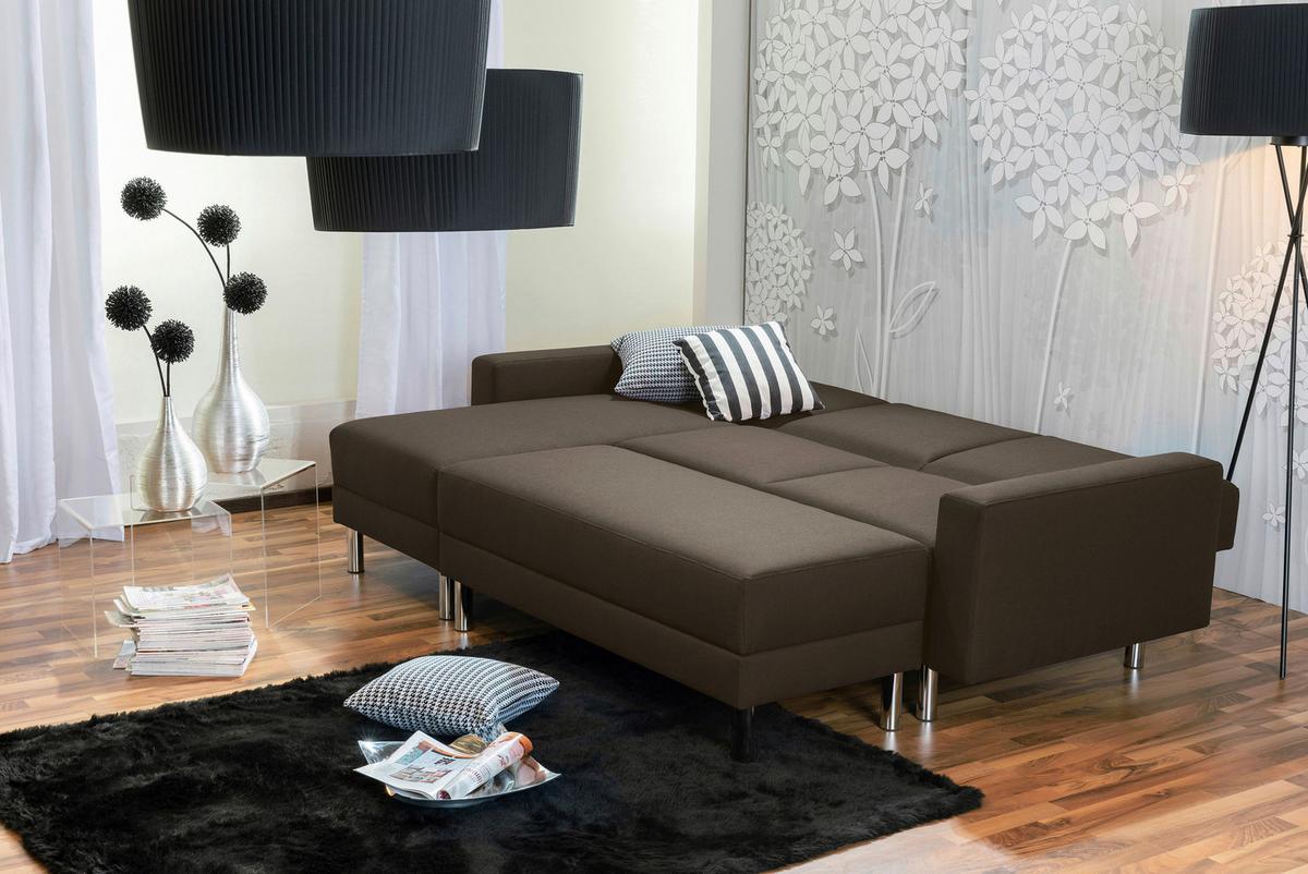Ecksofa mit Schlaffunktion Just Fashion Braun - Chromfarben/Braun, KONVENTIONELL, Textil (152/230cm) - Max Winzer