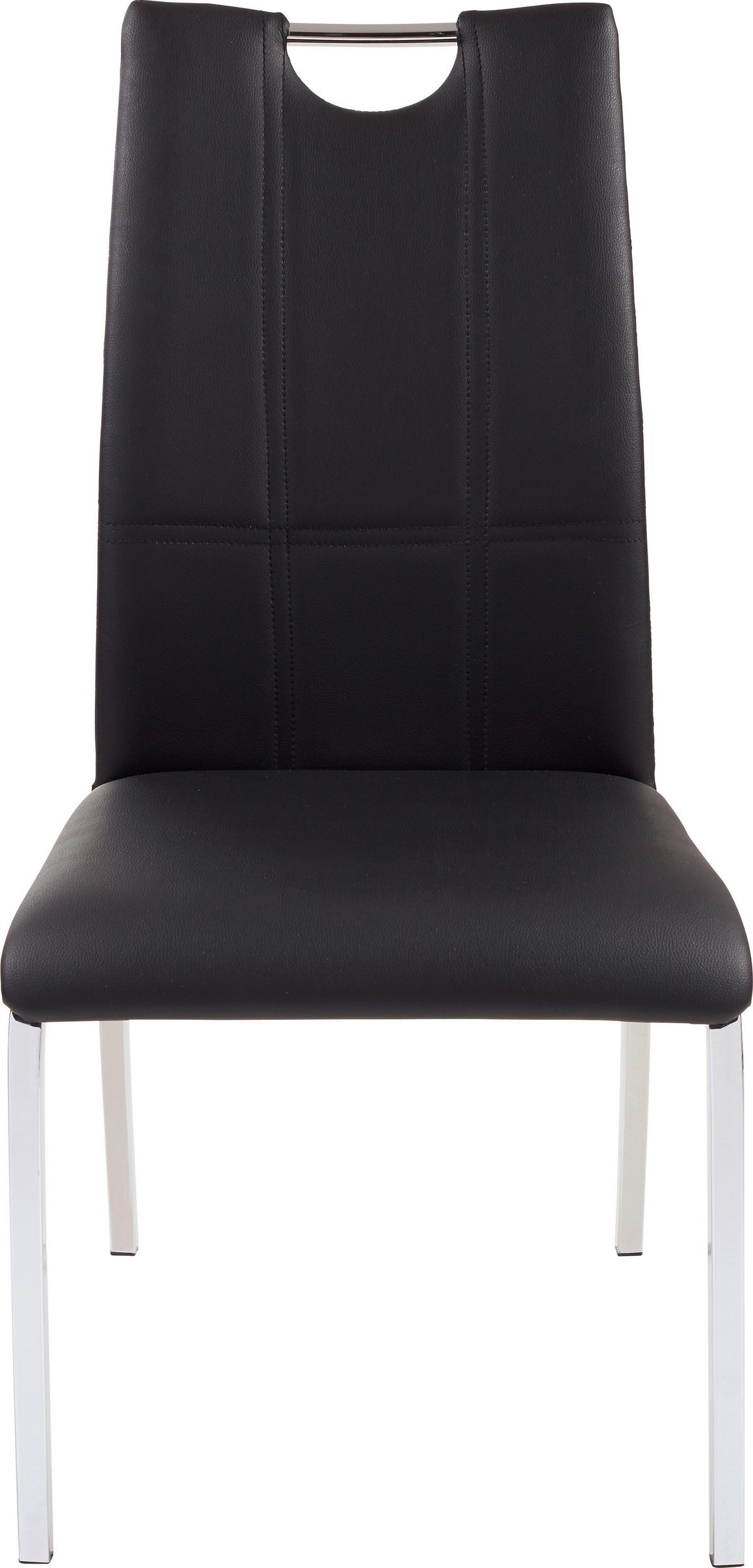 Esszimmerstuhl Mandy Lederlook Schwarz Gepolstert - Chromfarben/Schwarz, KONVENTIONELL, Textil/Metall