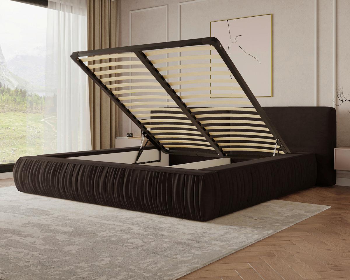 Polsterbett Vanessa mit Bettkasten 160x200 - Schwarz/Braun, MODERN, Holz/Metall (160/200cm) - Livetastic