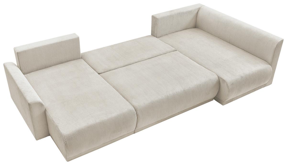 Rohová sedačka KIM U, oboustranná, krémový manšestr - krémová, Moderní, dřevo (146/313/160cm)