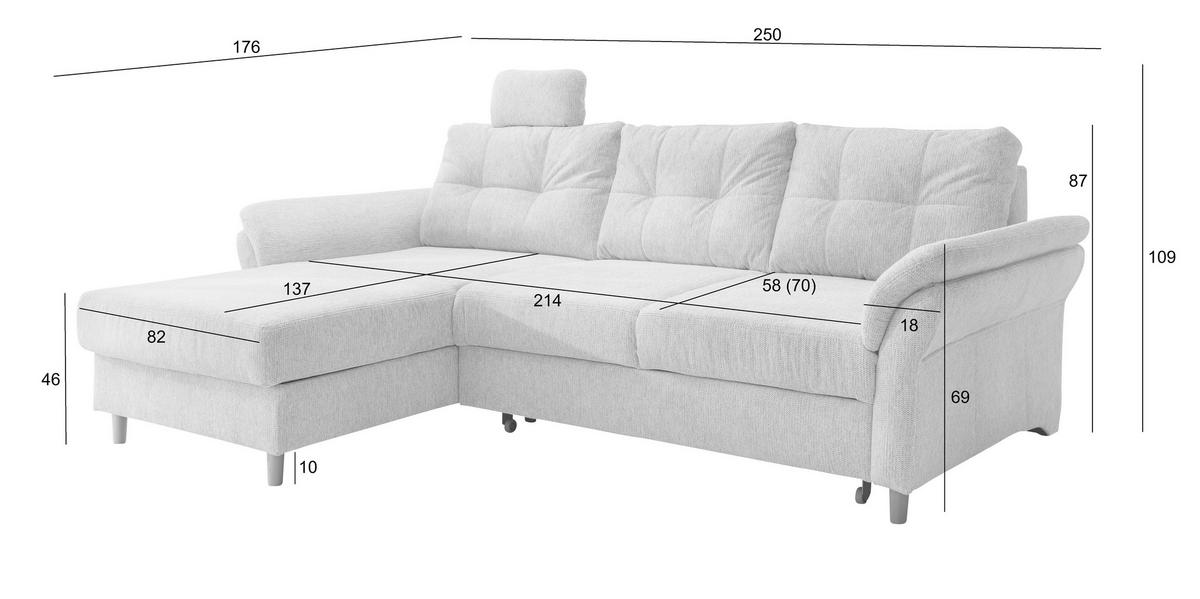 Ecksofa Brizzini mit Schlaf- Funktion, Anthrazit, 176x250 - Anthrazit/Naturfarben, MODERN, Textil (176/250cm) - Livetastic