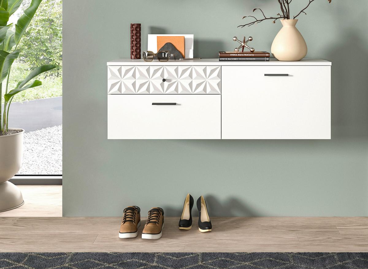 Schuhschrank Prisma Weiß B: 110 cm - Weiß, Design, Holzwerkstoff (110/38/35cm) - MID.YOU