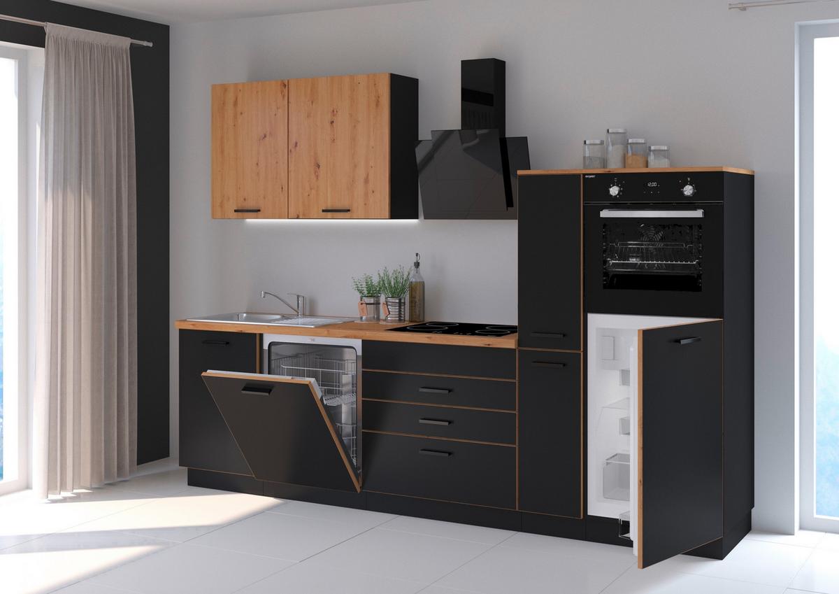 Küchenzeile Blacky Ohne Geräte 280 Cm Schwarz Modern - Schwarz/Eiche Artisan, Design, Holzwerkstoff (280cm) - P & B