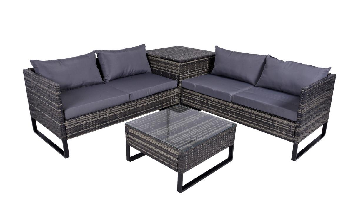 Loungegarnitur Ramira - Dunkelgrau/Schwarz, Basics, Glas/Kunststoff - Gardenson