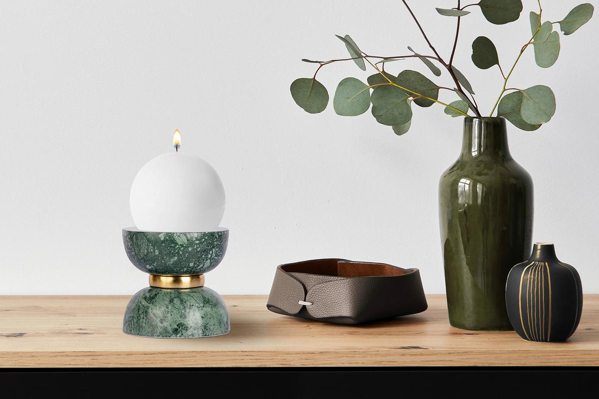 Kerzenhalter Sorin Grün/goldfarben 12,75x14 Cm - Goldfarben/Grün, Trend, Stein/Metall (12.75/14/14cm) - Kayoom