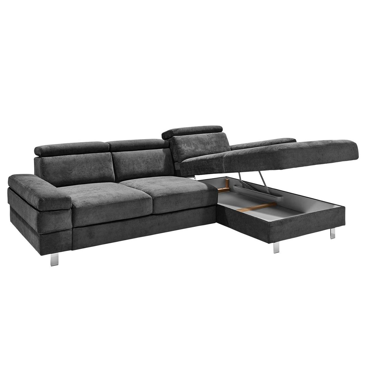 Ecksofa Elvis, Anthrazit S: 259x182 Cm - Anthrazit/Silberfarben, KONVENTIONELL, Textil (259/182cm) - Trendmanufaktur