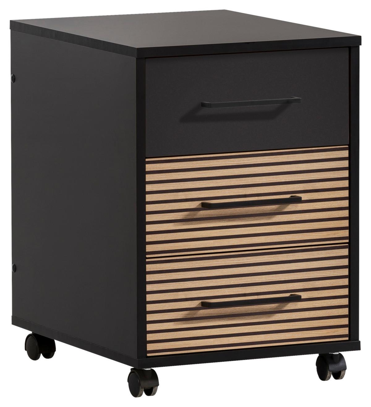 Rollcontainer Hank - Schwarz/Eiche Artisan, MODERN, Holzwerkstoff/Kunststoff (40,1/57/50cm) - MID.YOU