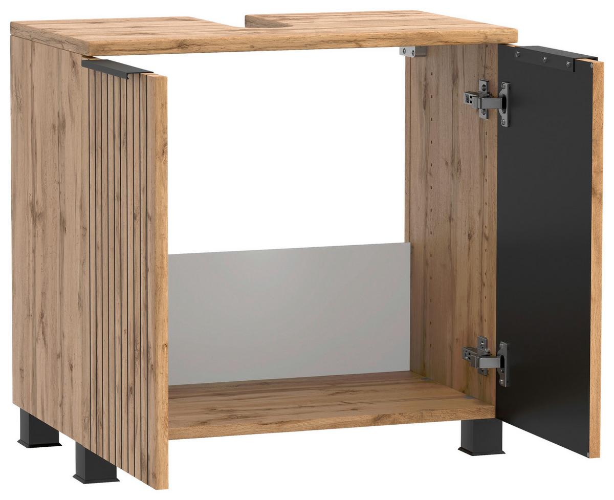 Waschbeckenunterschrank Chester B: 60 Cm - Eiche Wotan/Schwarz, MODERN, Holzwerkstoff (60/54/35cm) - Held