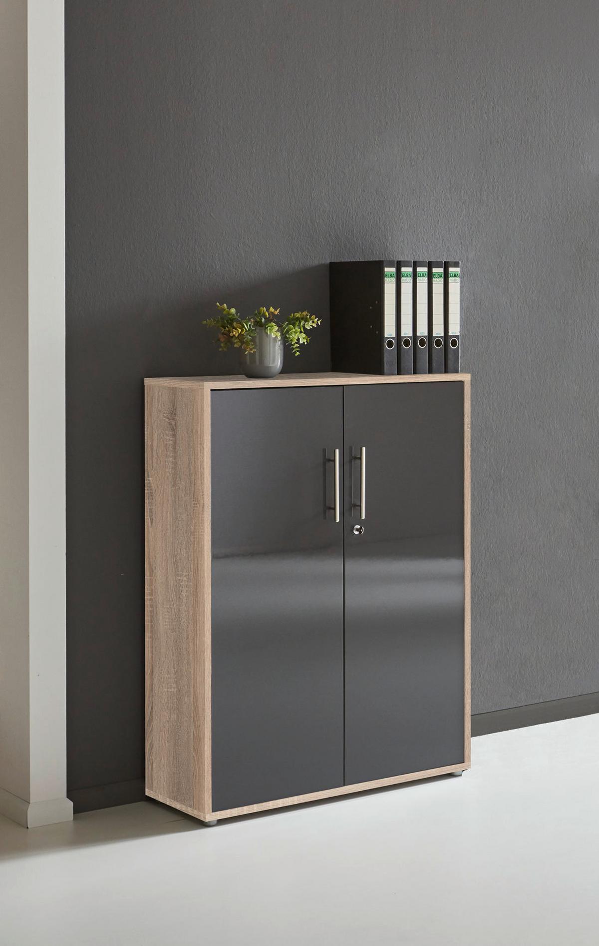 Aktenschrank Office Edition Anthr. Hg/eiche D. B: 253,2cm - Anthrazit Hochglanz/Sonoma Eiche, MODERN, Holzwerkstoff (253,2/113,6/33cm) - MID.YOU