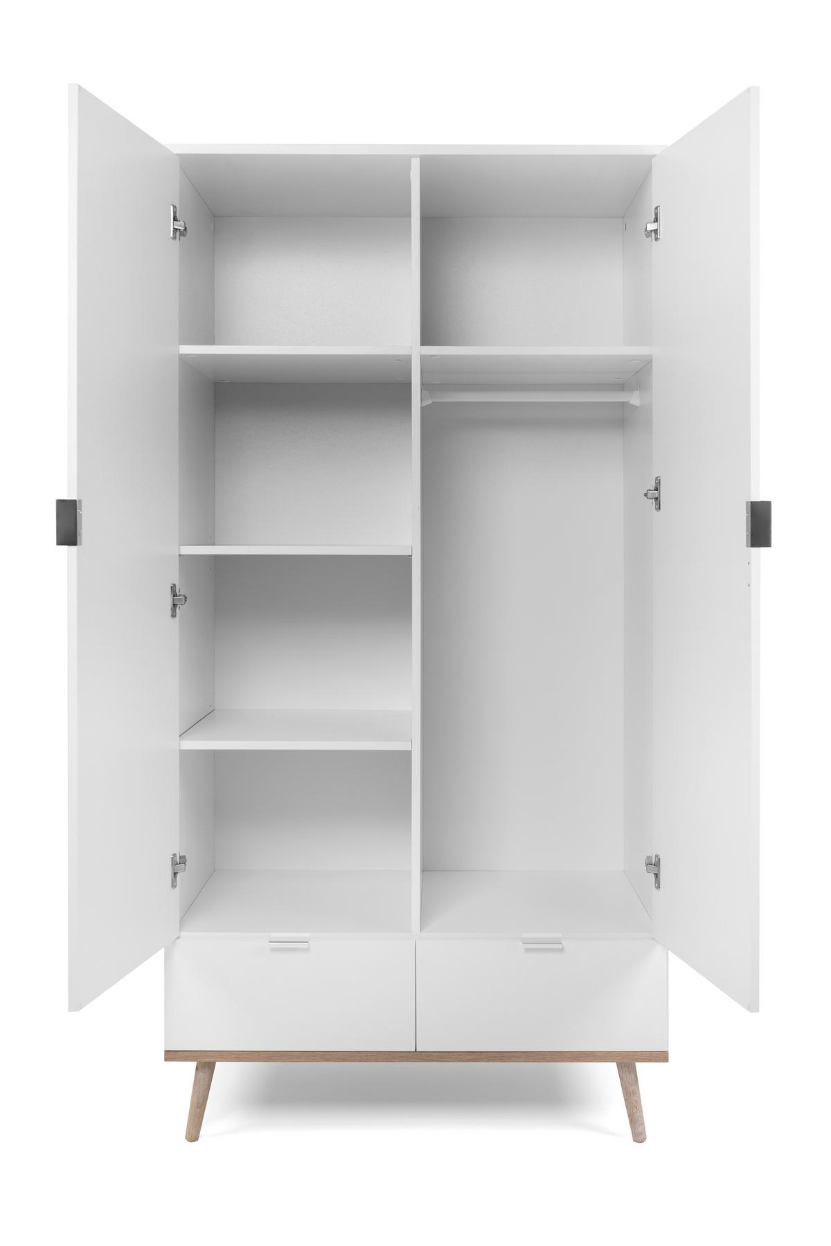 Drehtürenschrank + Schubladen B: 90 cm Göteburg 61, Weiß - Eichefarben/Weiß, Design, Holzwerkstoff (90/180/55cm) - MID.YOU
