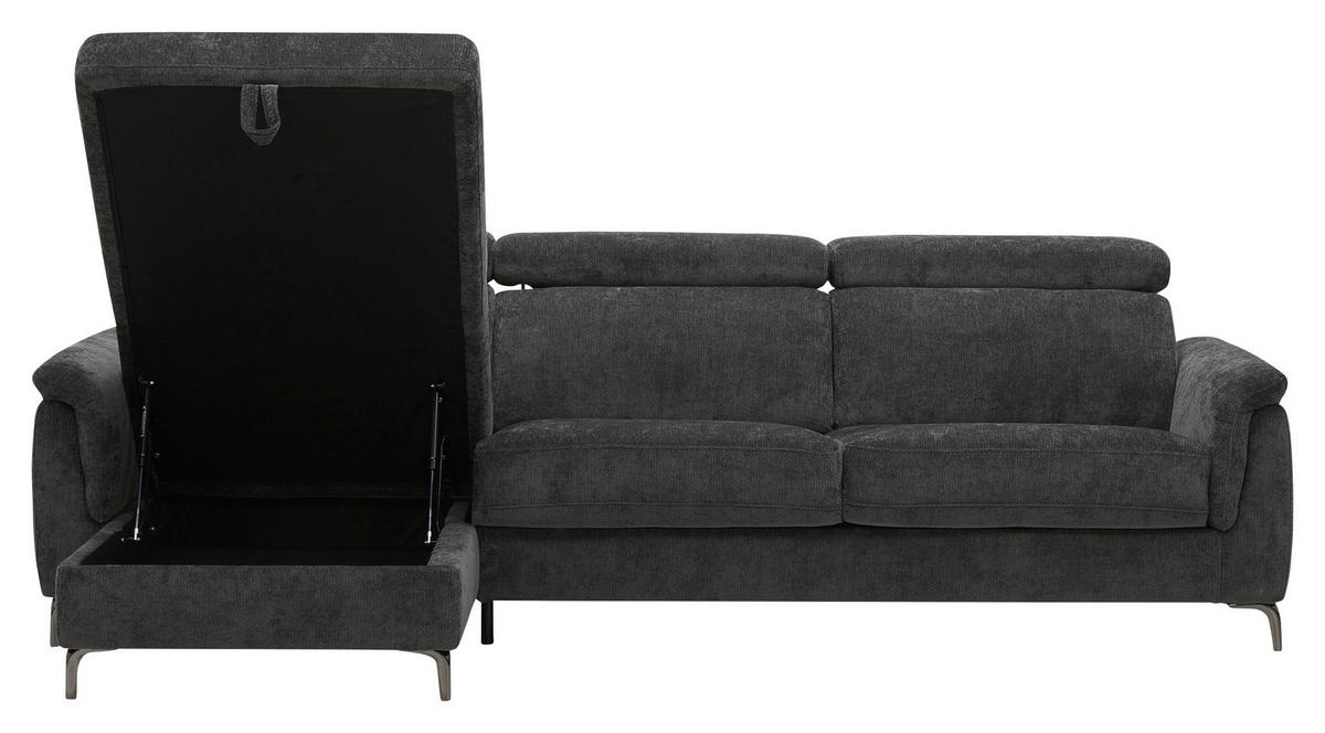 Rohová sedačka POLLA L, ľavá, antracitová, matrac z pam.peny - čierna/antracitová, Basics, kov/drevo (111/281cm)