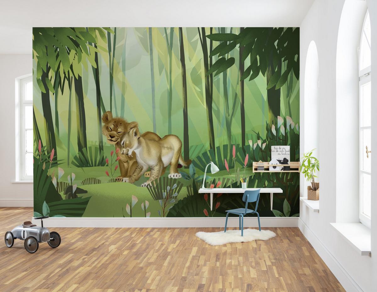 Fototapete Lion King Love - Gelb/Grün, Trend, Textil (400/280cm)