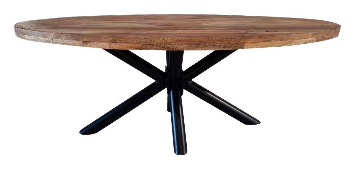 Esstisch Industrial Round - Schwarz/Braun, Natur, Holz/Metall (180/100/77cm) - MID.YOU