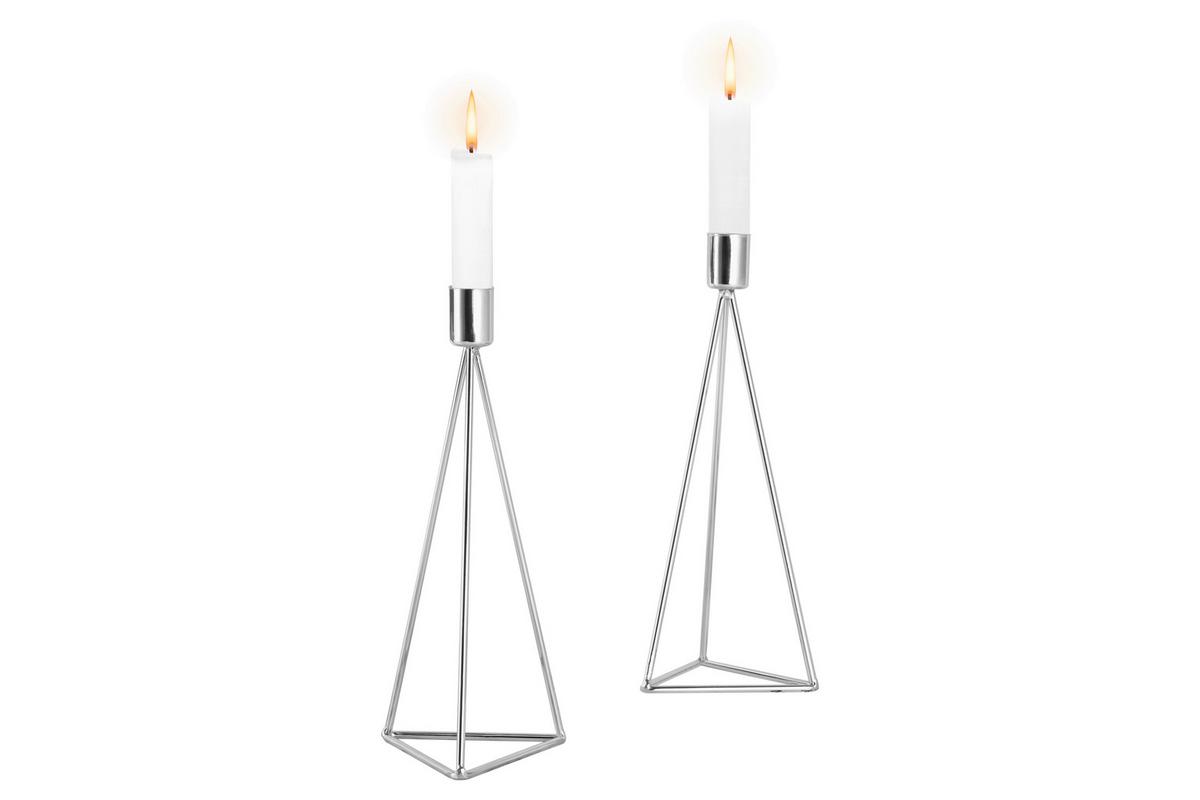 Kerzenständer-Set Eisen für Stabkerzen 2-teilig - Silberfarben, Basics, Metall (9,5/24,2cm) - Echtwerk