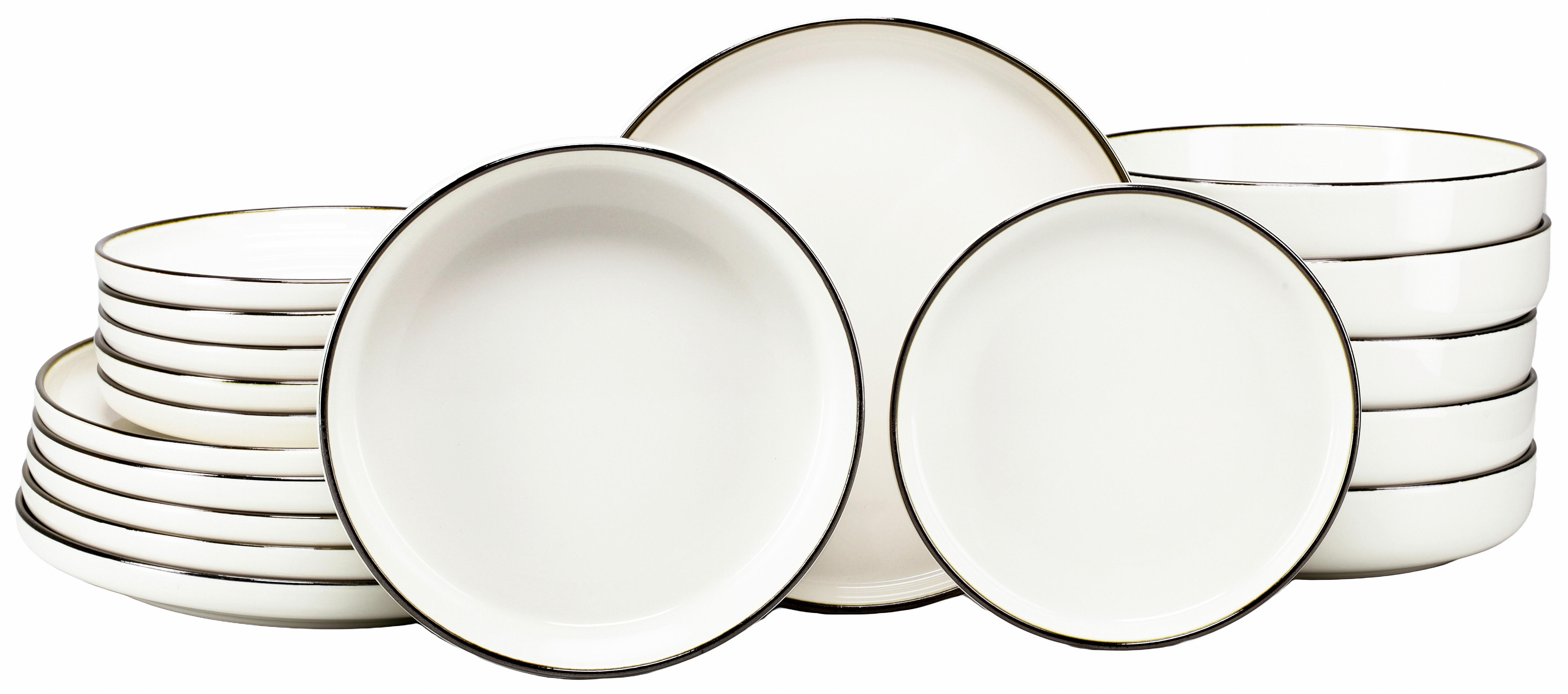 Tafelservice 18-Teilig weiß - Goldfarben/Creme, Basics, Keramik - Creatable
