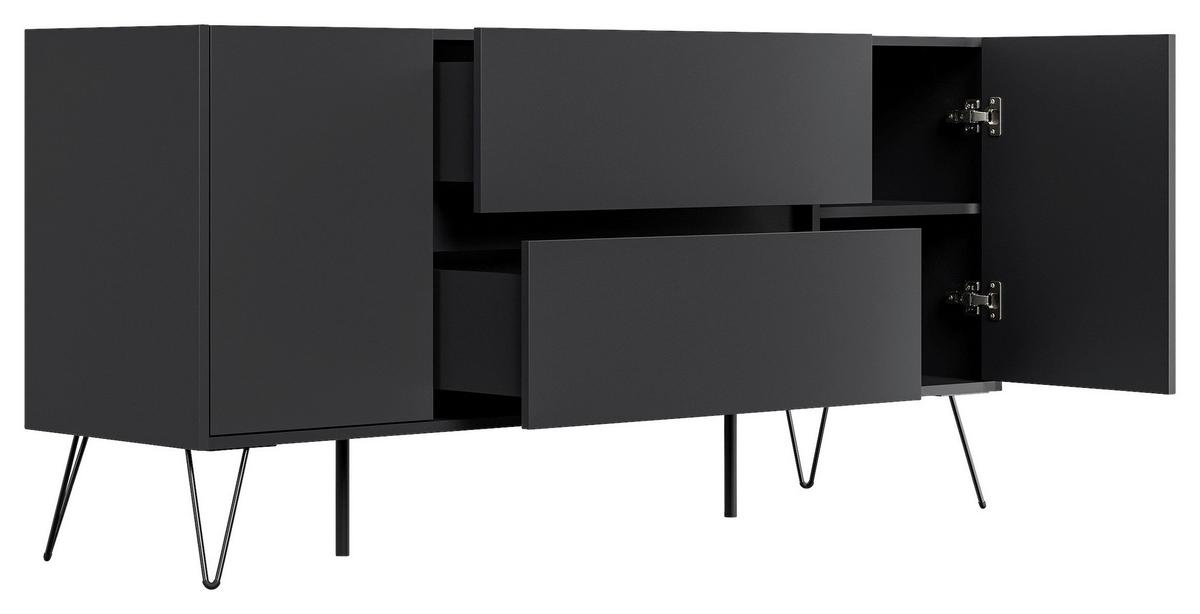 Sideboard Posseik Industrial Graphitfarben B: 155 cm - Schwarz/Graphitfarben, Design, Holzwerkstoff (155/75,8/42cm) - P & B