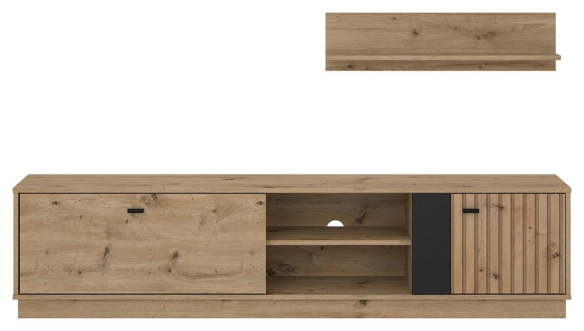 Skrinka pod TV vr. police - antracitová/dub artisan, Modern, drevo (177/42/34cm) - Based