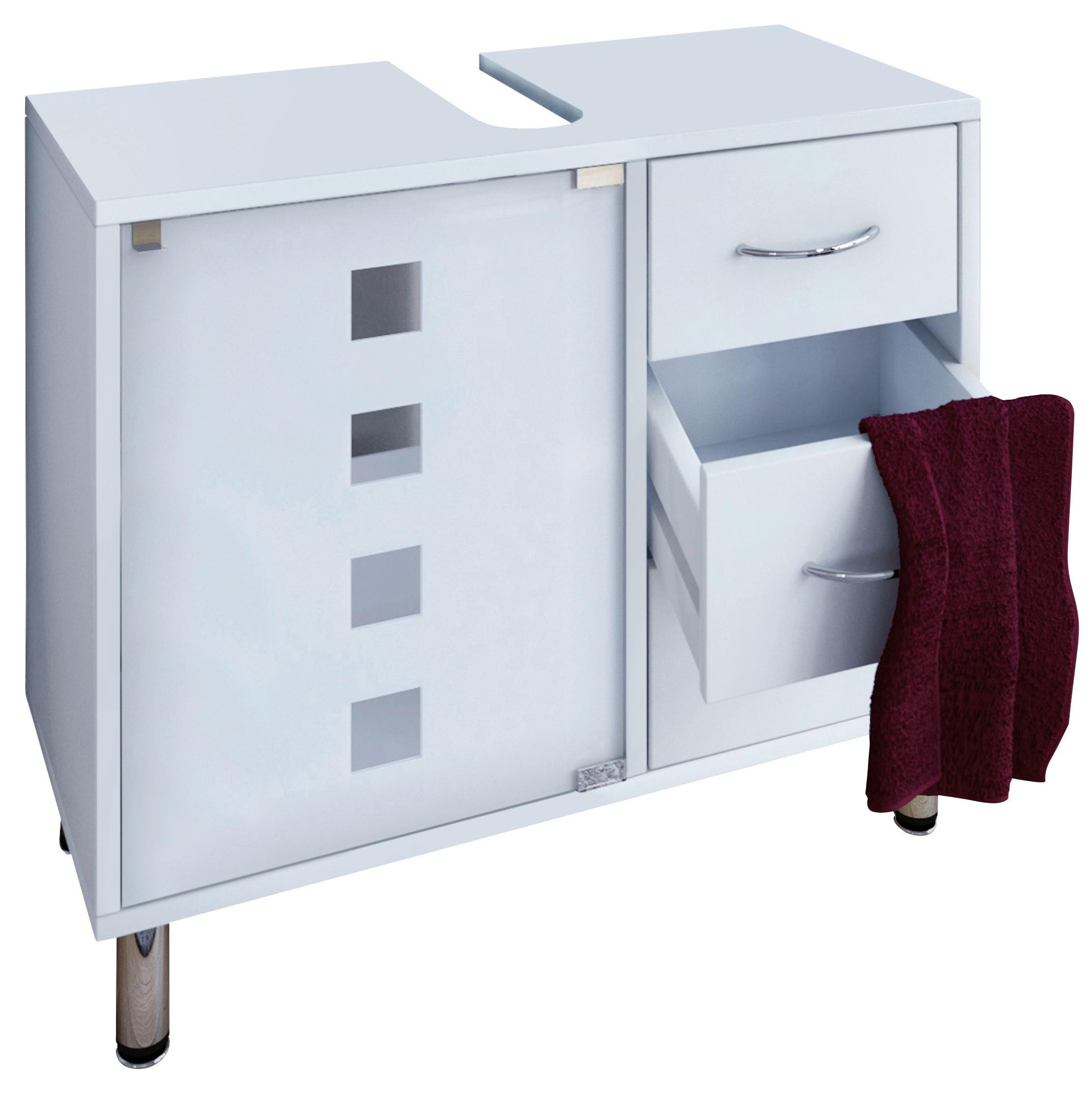 Waschbeckenunterschrank Mit Glastür Darola B: 67 cm Weiß - Silberfarben/Weiß, KONVENTIONELL, Glas/Holzwerkstoff (67/57,5/29,5cm) - MID.YOU