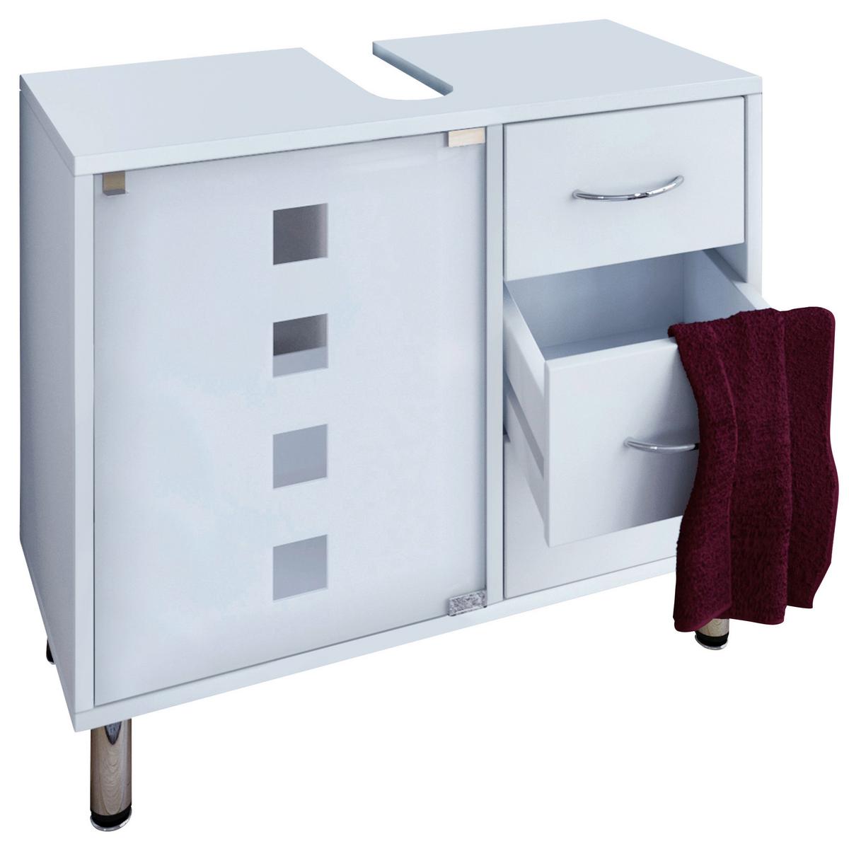 Waschbeckenunterschrank Mit Glastür Darola B: 67 Cm Weiß - Silberfarben/Weiß, KONVENTIONELL, Glas/Holzwerkstoff (67/57,5/29,5cm) - MID.YOU