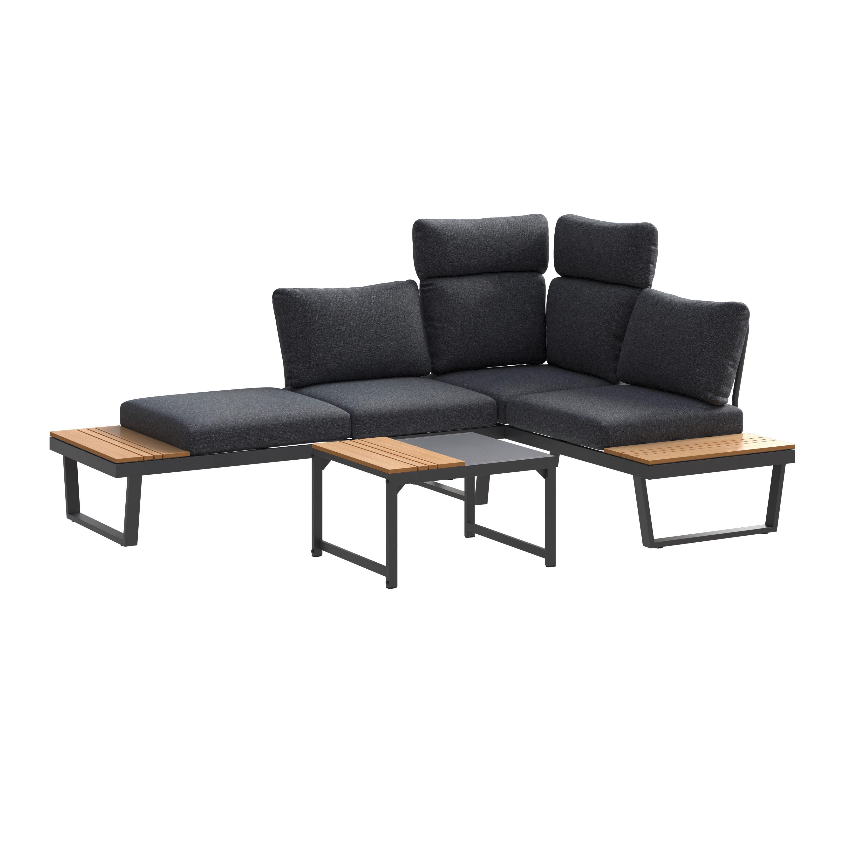 Loungegarnitur Rio - Anthrazit/Schwarz, MODERN, Kunststoff/Textil (166.5/68/95.5/41/80/58cm) - Beldano