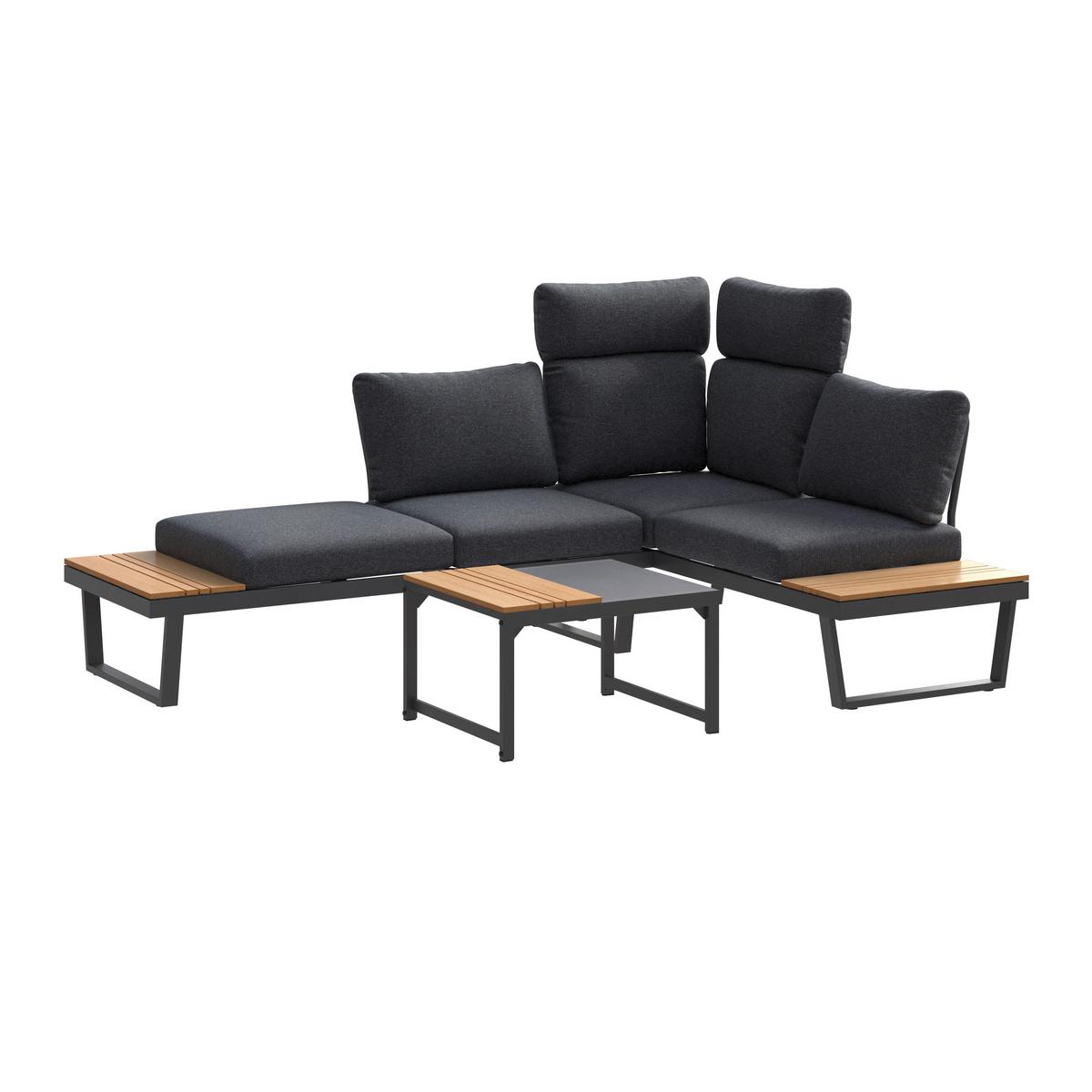 Loungegarnitur Rio - Anthrazit/Schwarz, MODERN, Kunststoff/Textil (226/156cm) - Beldano