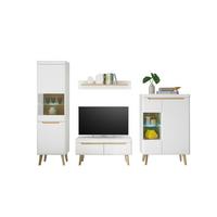 Wohnwand Svante Torge Weiß/Eichefarben B: 290cm - Eichefarben/Weiß, Design, Glas/Holzwerkstoff (290/197/40cm) - MID.YOU