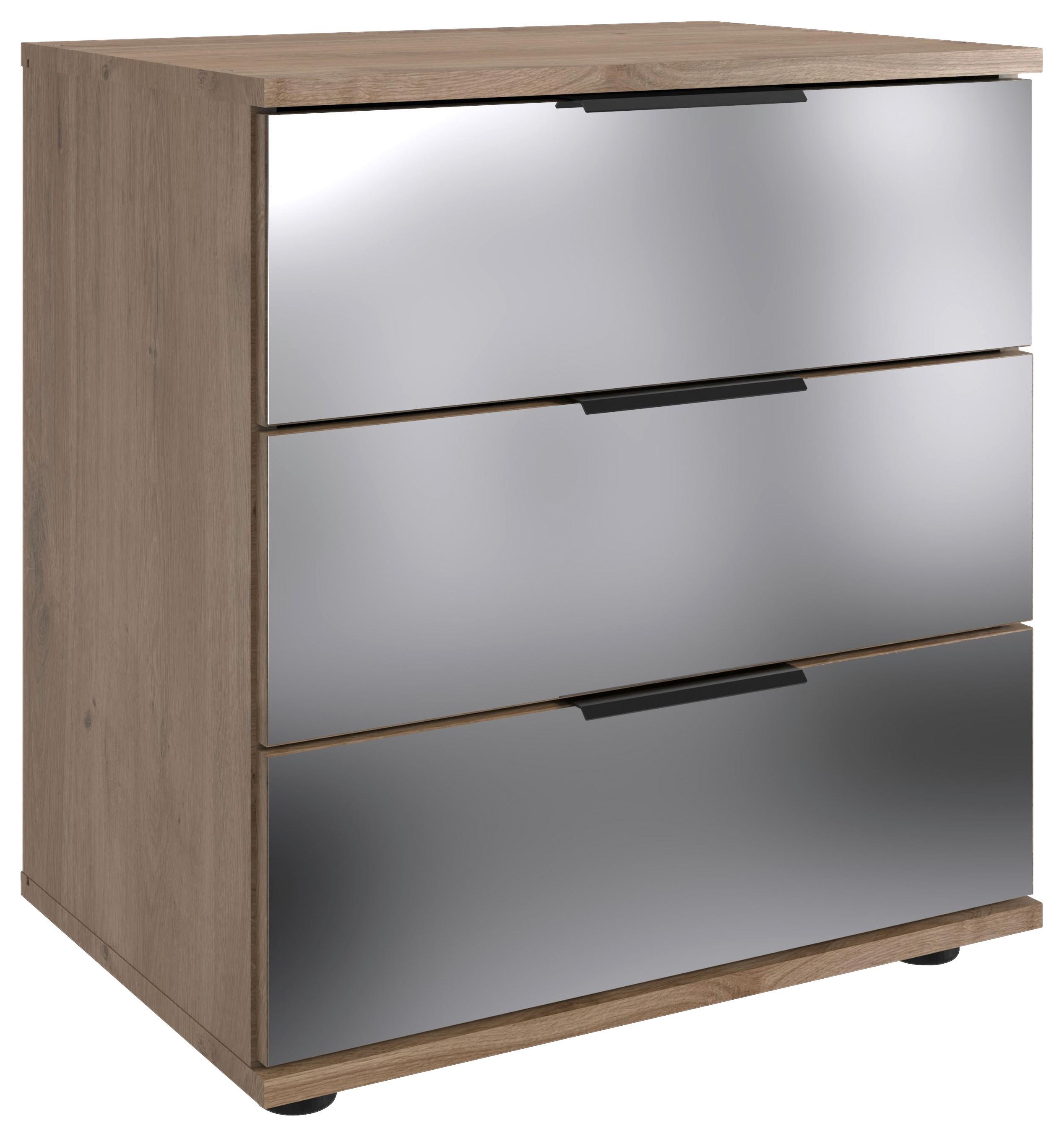 Éjjeliszekrény Saigon 52/58 Cm - fekete/tölgyfa, Modern, faalapú anyag/Üveg (52/58/38cm) - MID.YOU