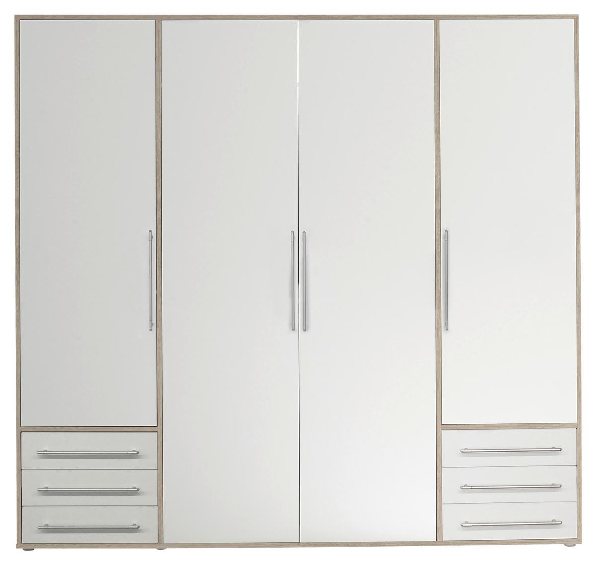 Drehtürenschrank Mit Laden 206cm Lyss Weiß/eiche Dekor - Weiß/Eiche San Remo, MODERN, Holzwerkstoff (206/194/58cm) - Livetastic