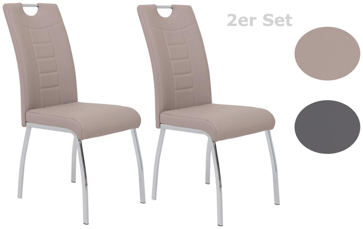 Esszimmerstuhl Andrea S Cappuccino Gepolstert 2er-Set - Chromfarben/Weiß, MODERN, Textil/Metall (43/100/64cm) - MID.YOU