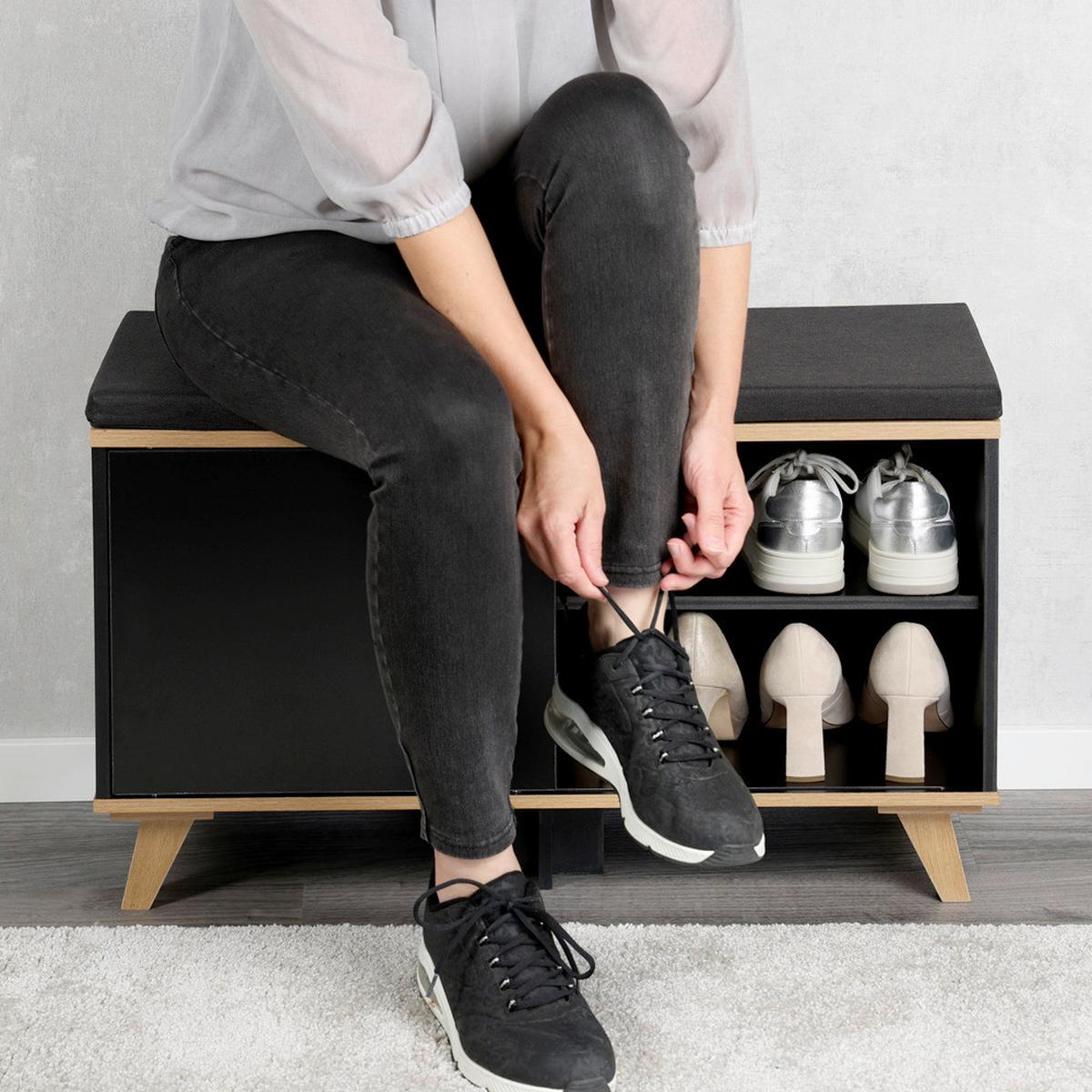 GARDEROBENBANK Eiche/Schwarz B: 77cm - Eichefarben/Schwarz, Basics, Holzwerkstoff/Textil (77/48/30cm) - Kesper