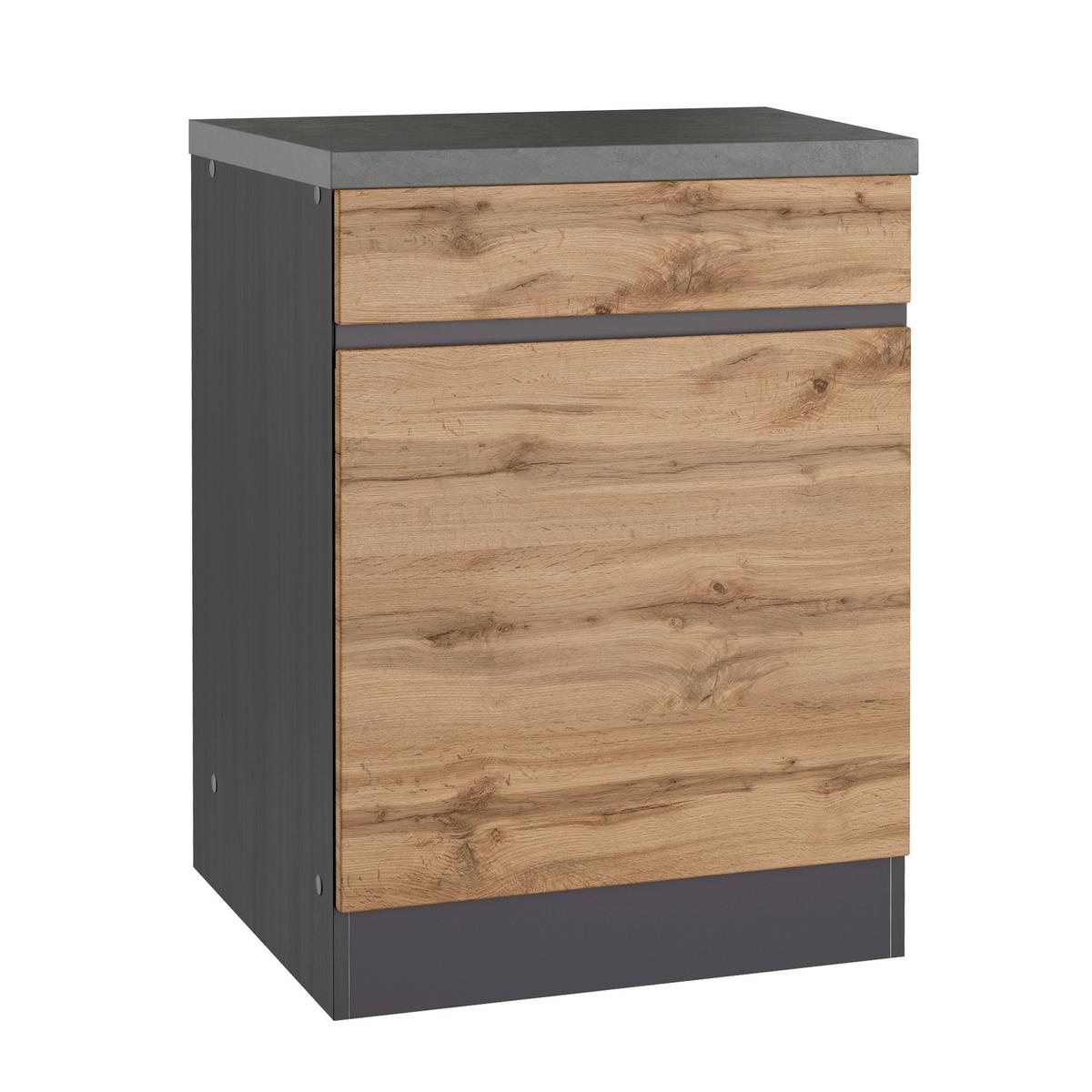 Küchenunterschrank Turin B: 60 cm Graphitfarben/Eiche Dekor - Eiche Wotan/Graphitfarben, Design (60/86/60cm) - Held