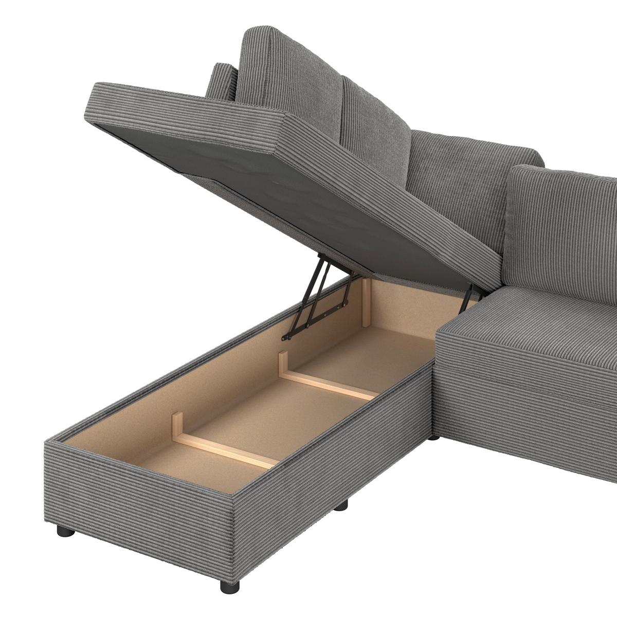 Ecksofa mit Schlaffunktion Toulouse anthrazit, 206x224cm - Anthrazit/Schwarz, Trend, Holz/Textil (206/224cm)