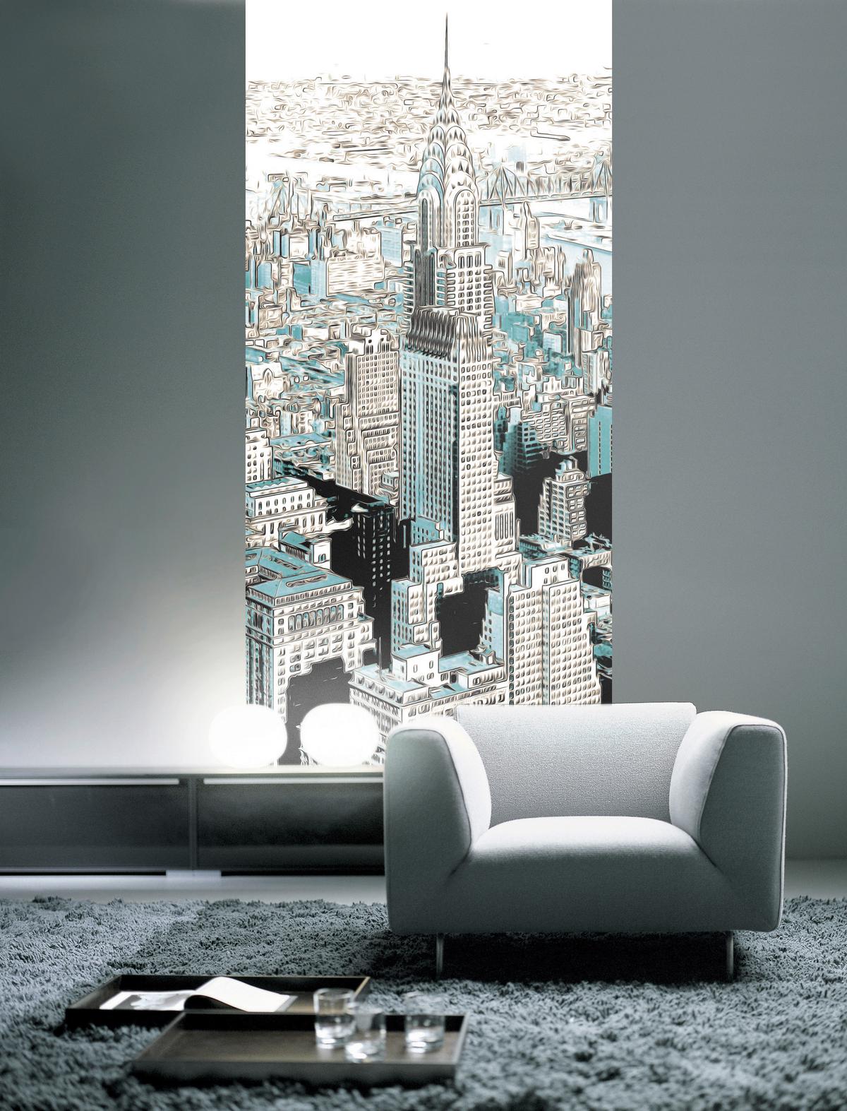 Vliestapete Gotham - Türkis/Schwarz, Basics (200/250cm) - Komar