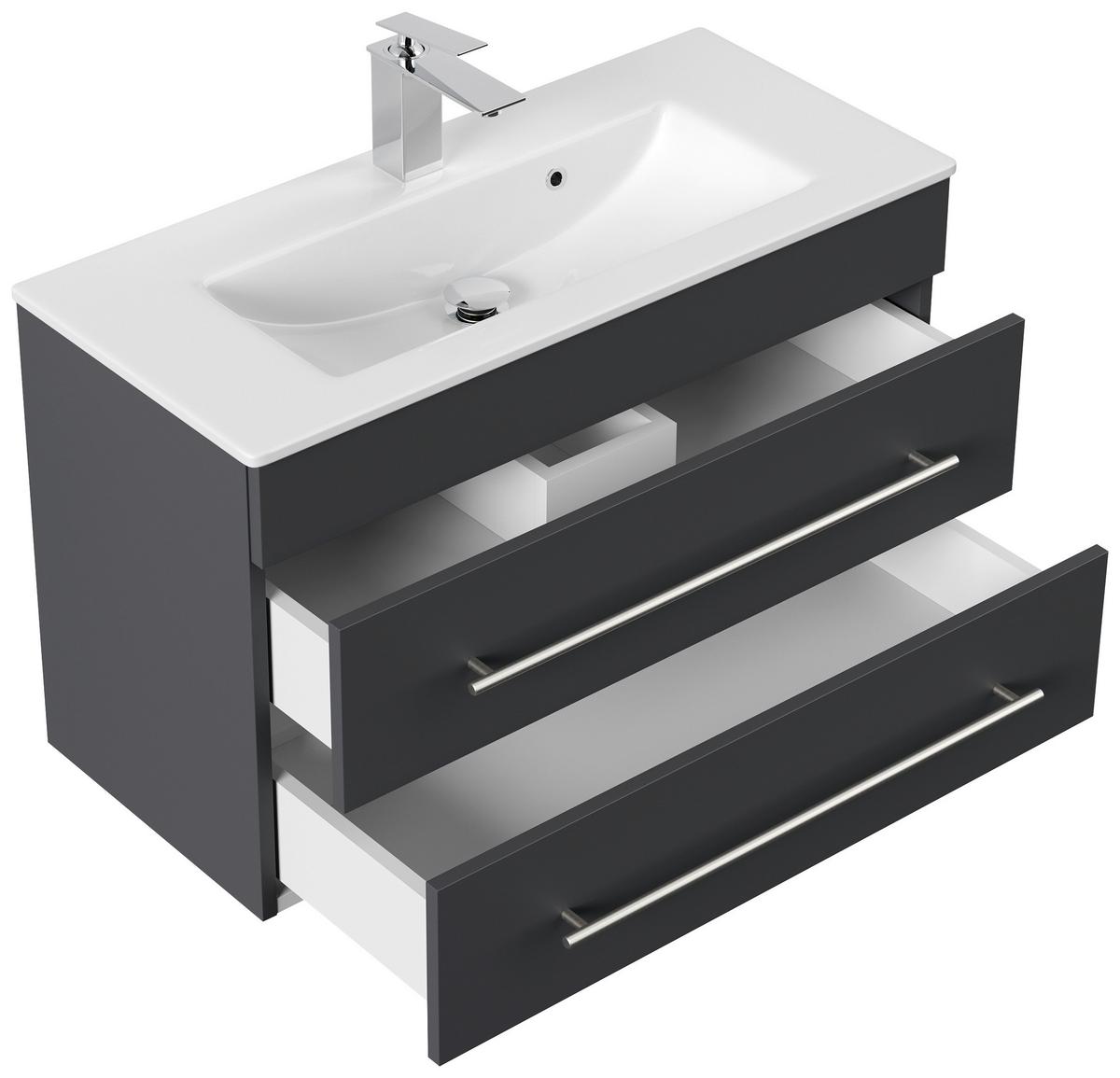 Badezimmer Portus Graphitfarben B: 80,4cm - Graphitfarben/Weiß, MODERN, Keramik/Holzwerkstoff (80,4cm) - MID.YOU