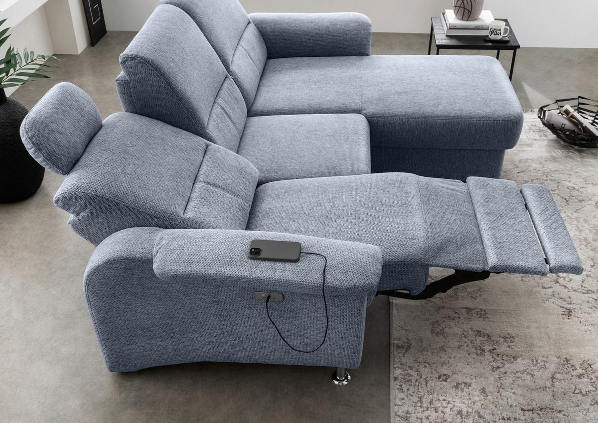 Ecksofa mit Relaxfunktion Parole Hellblau Chenille - Chromfarben/Hellblau, MODERN, Textil (231/165cm) - Livetastic