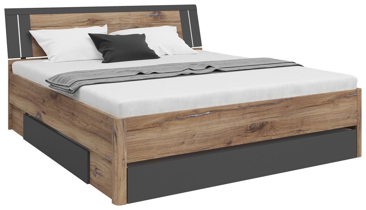 Stauraumbett 180x200 Cm Saturn Graphitfarben/eiche Dekor - Eiche dunkel/Eichefarben, KONVENTIONELL, Holzwerkstoff (180/200cm)