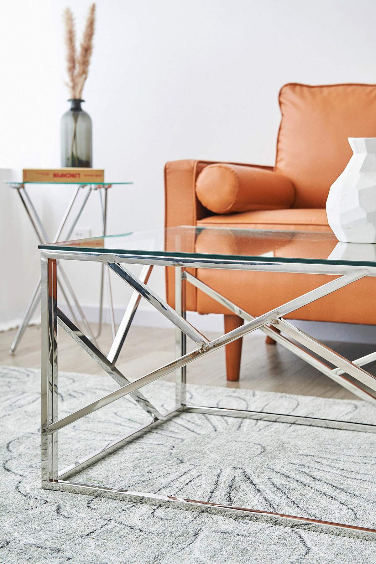 Couchtisch Silberfarben L: 120 Cm - Klar/Silberfarben, Design, Glas/Metall (120/60/45cm) - Livetastic