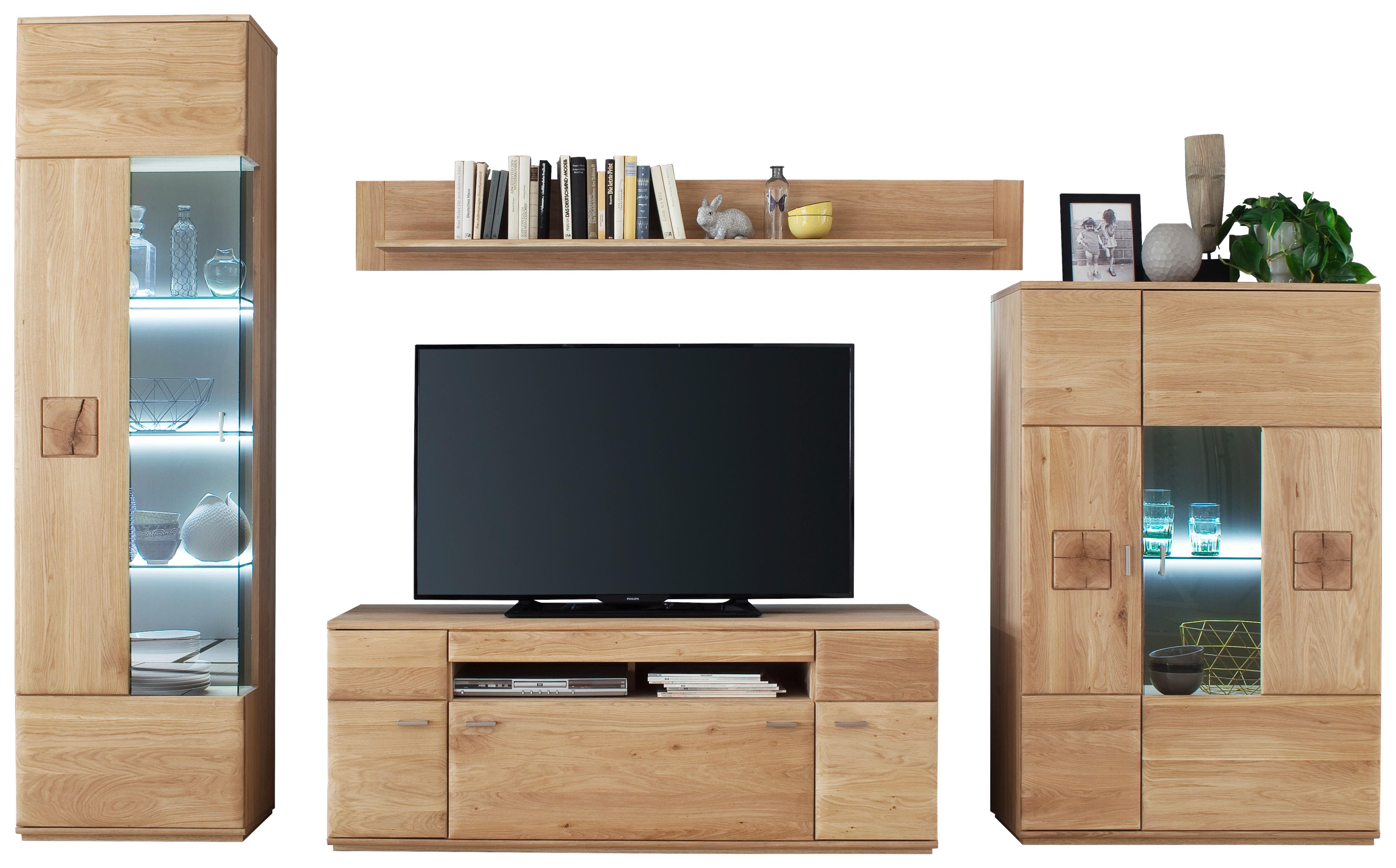 Wohnkombination 4-Tlg. Bologna Eichefarben - Eichefarben, Design, Glas/Holz (320/208/50cm) - Livetastic