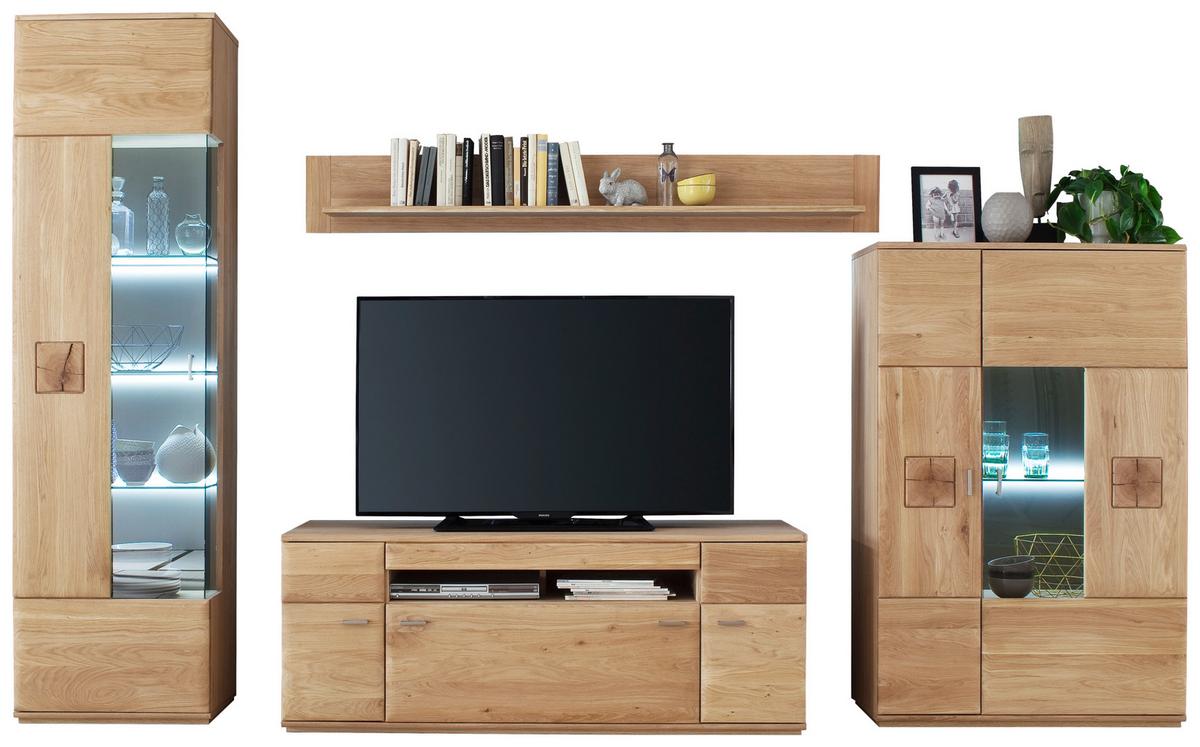 Highboard teilmassiv B: 90 cm Bologna Eichefarben - Eichefarben, Design, Glas/Holz (90/141/38cm) - Livetastic