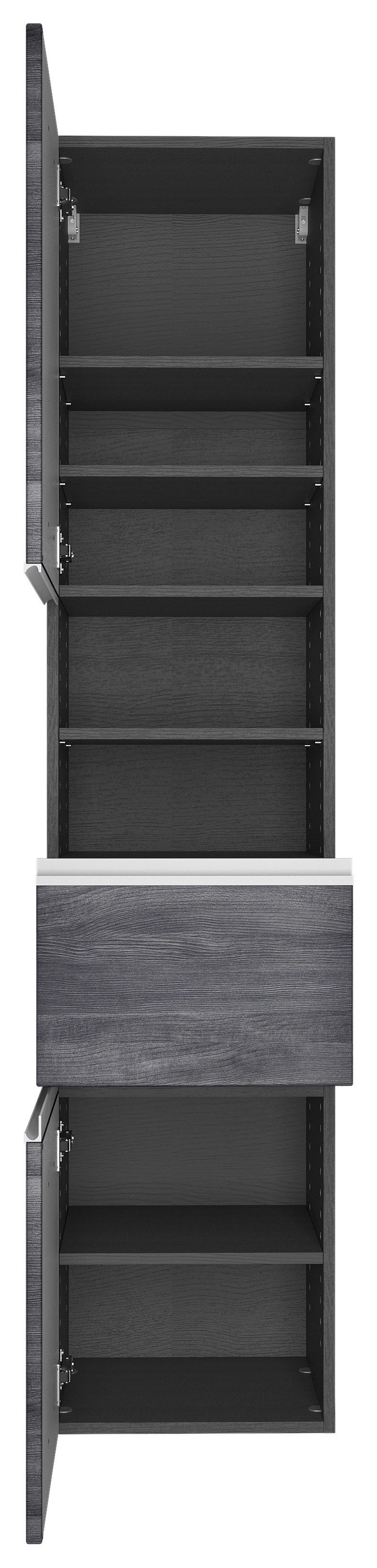 Hochschrank Mit Soft-Close Arezzo 40cm, Graphit/Eiche - Silberfarben/Graphitfarben, Basics, Holzwerkstoff (40/180/35cm) - Held