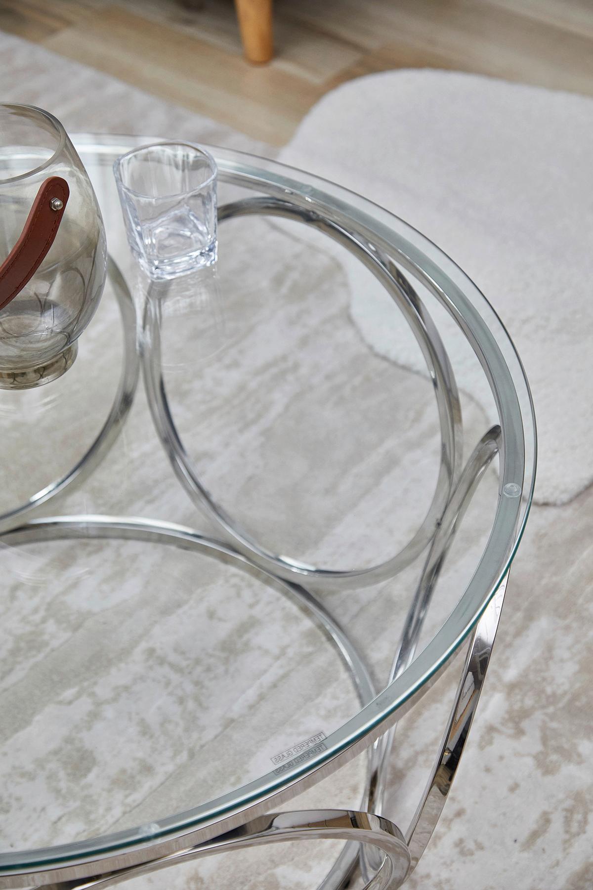 Couchtisch Silberfarben D: 80 Cm - Klar/Silberfarben, Design, Glas/Metall (80/80/40cm) - Livetastic