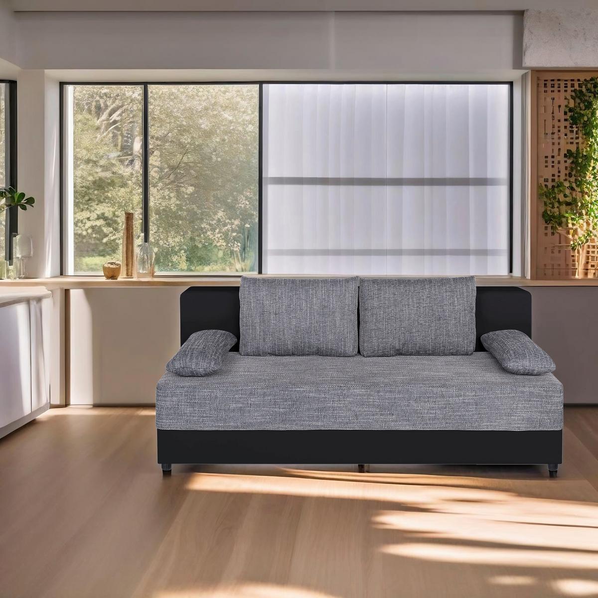 2-sitzer-sofa Lucy Mit Schlaffunktion Grau/schwarz - Schwarz/Grau, Design, Holzwerkstoff/Textil (200/90/103cm) - P & B