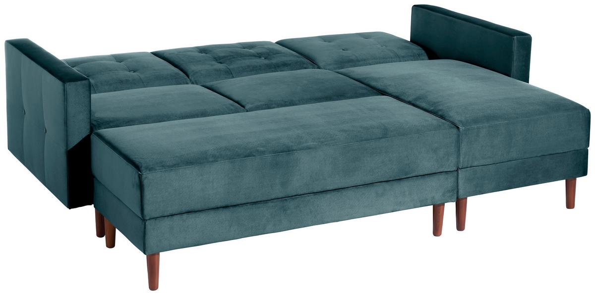 Ecksofa Mit Schlaffunktion Easy Relax Blau Samt - Blau/Eschefarben, Design, Textil (223/152cm) - Max Winzer