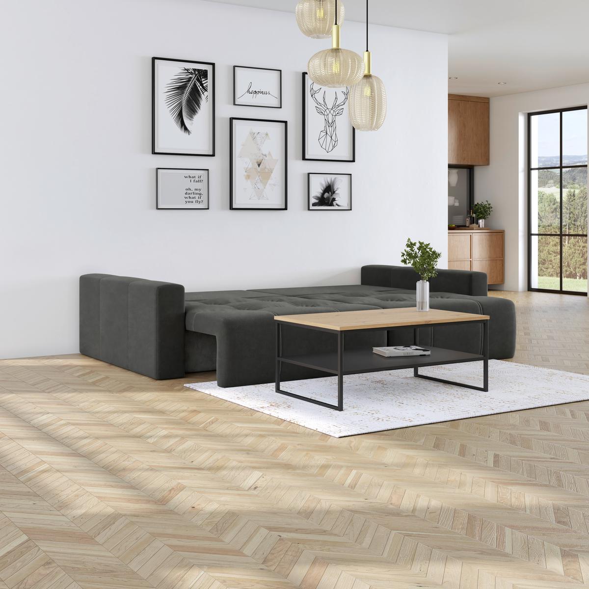 Big Sofa Mit Schlaffunktion Hanna B: 280 Cm Grau - Schwarz/Grau, MODERN, Textil (280/87/145cm)