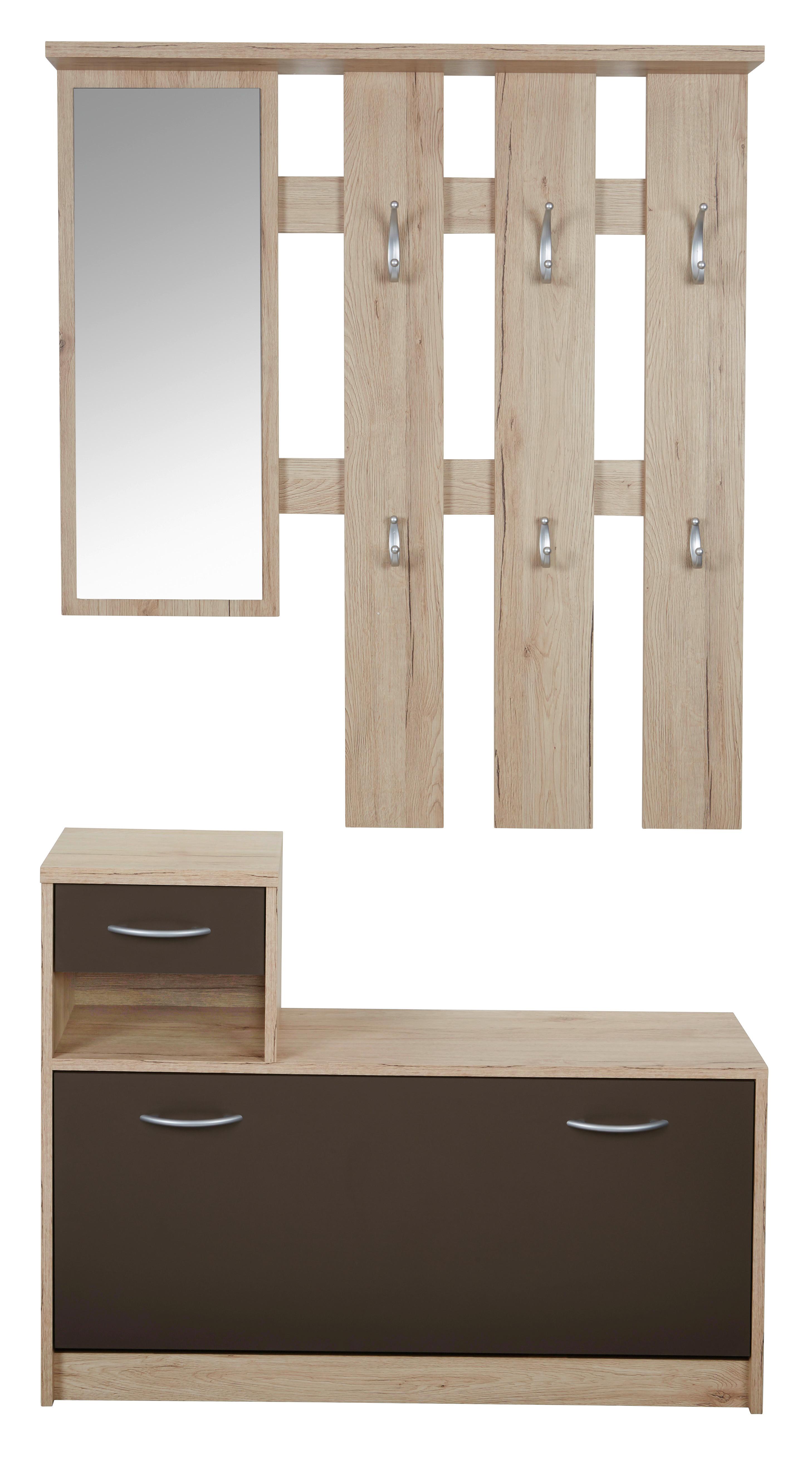 Garderoben-Set Iza San Remo/ Moorbraun 3--teilig. mit Spiegel - Eichefarben/Braun, KONVENTIONELL, Glas/Holzwerkstoff (100/190/26cm)