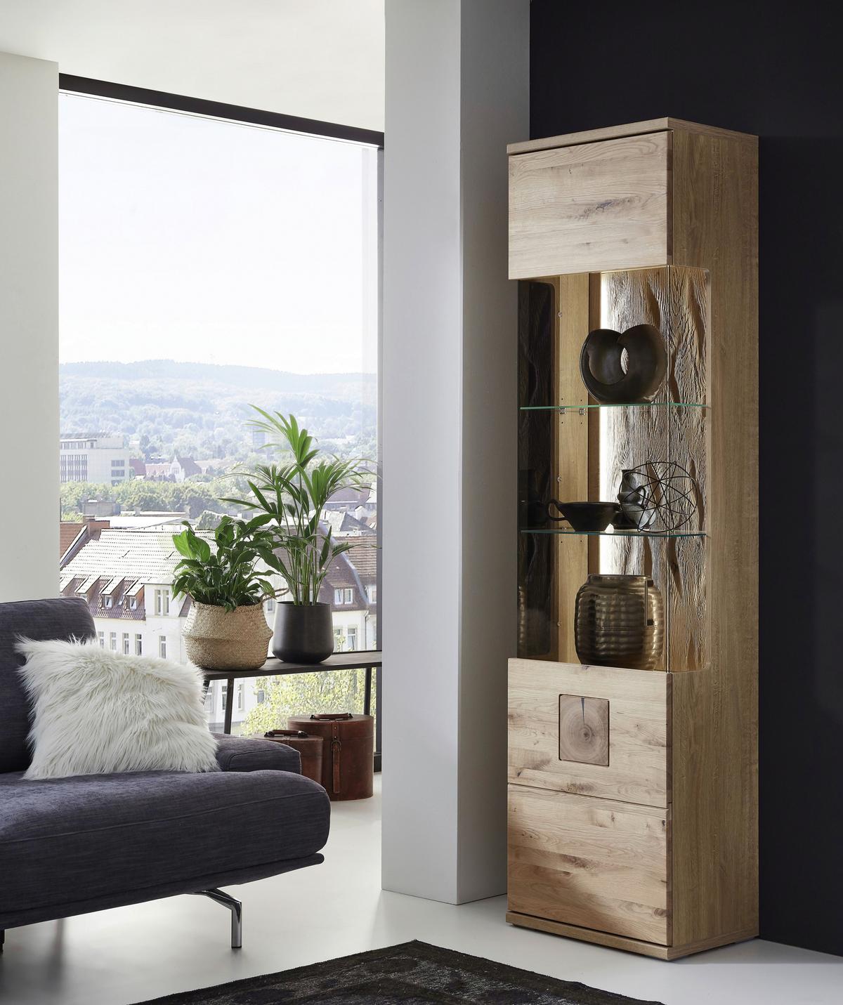 VITRINE KANSAS - Alteiche/Silberfarben, KONVENTIONELL, Glas/Holz (55/208,6/37,4cm) - Livetastic